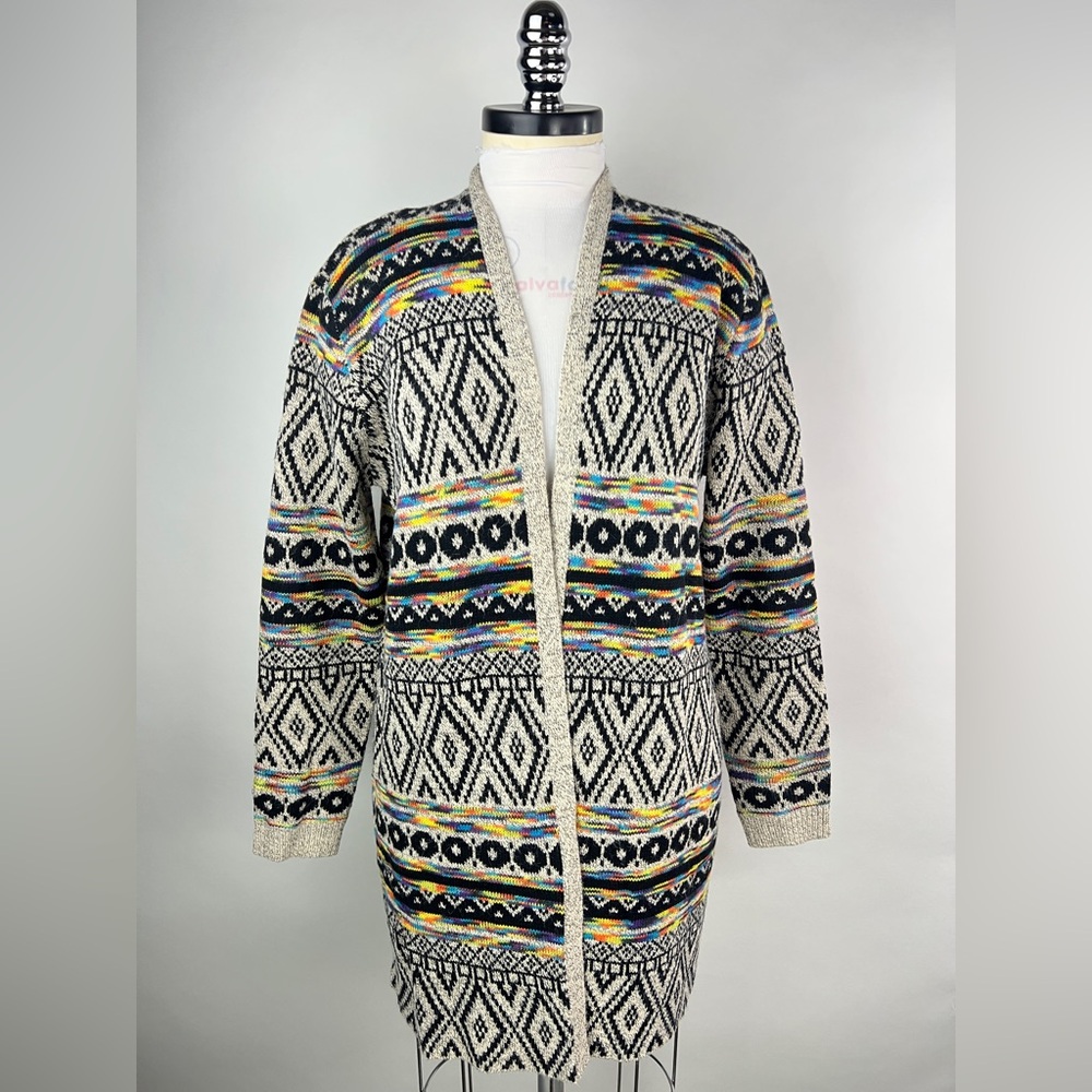 💚 2929. Multicolor Boho Open Front Long Cardigan
